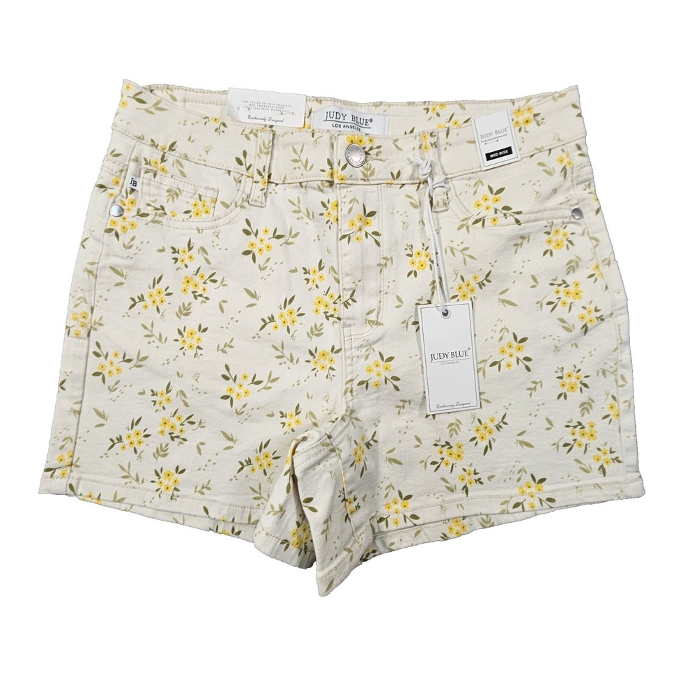Judy Blue Floral Mid Rise Shorts Womens M Cottage Garden Party Spring Coquette